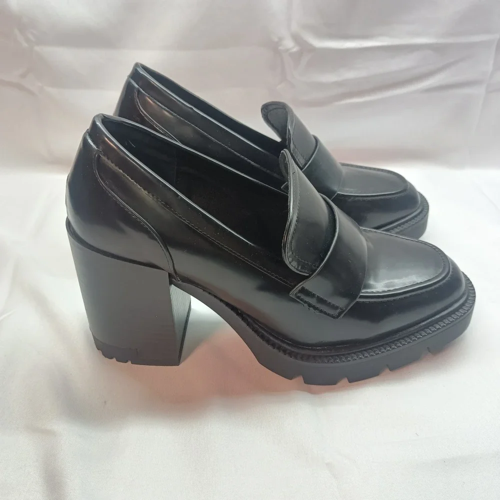 Madden Girl Smarty Womens 10M Chunky Block Heel Black Loafers Y2K 90s Style - Picture 5 of 8